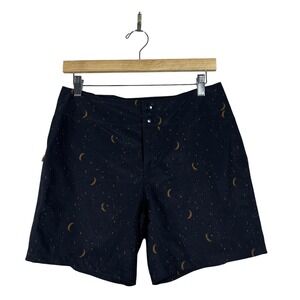 Wild Rye Crescent Print Celestial Moon Star Athletic Shorts Black Orange Size 6
